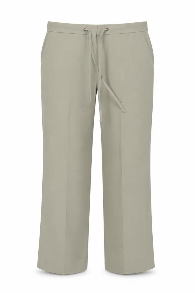 Front view of Marks & Spencer women’s grey trousers, size UK 34, in, 29-inch leg