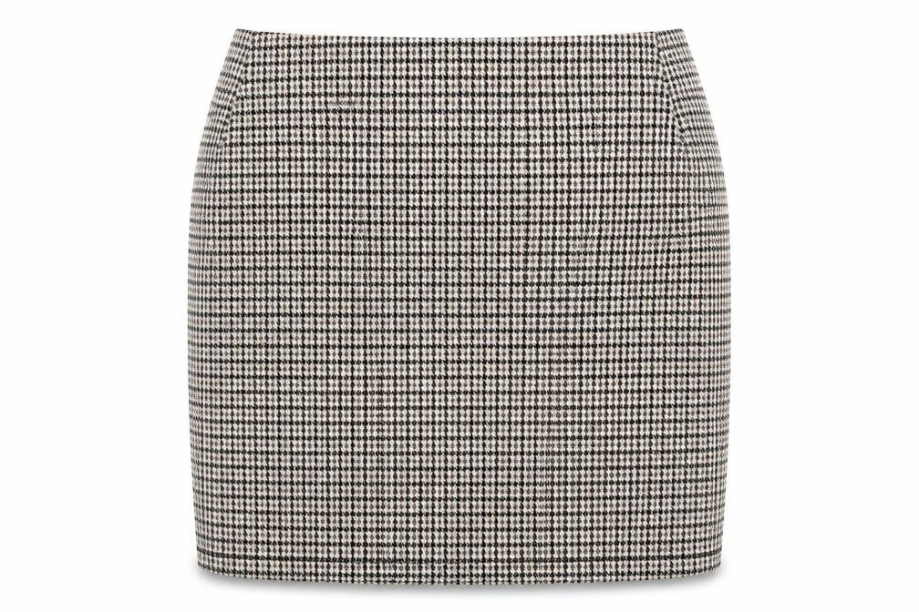 Front view of Stradivarius women’s multicoloured check mini skirt, size S, - stretch waistband