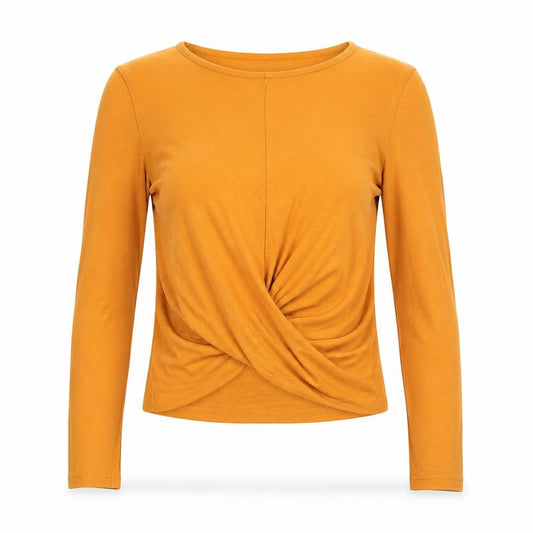 Front view of Select women’s yellow basic t-shirt, size UK 6
