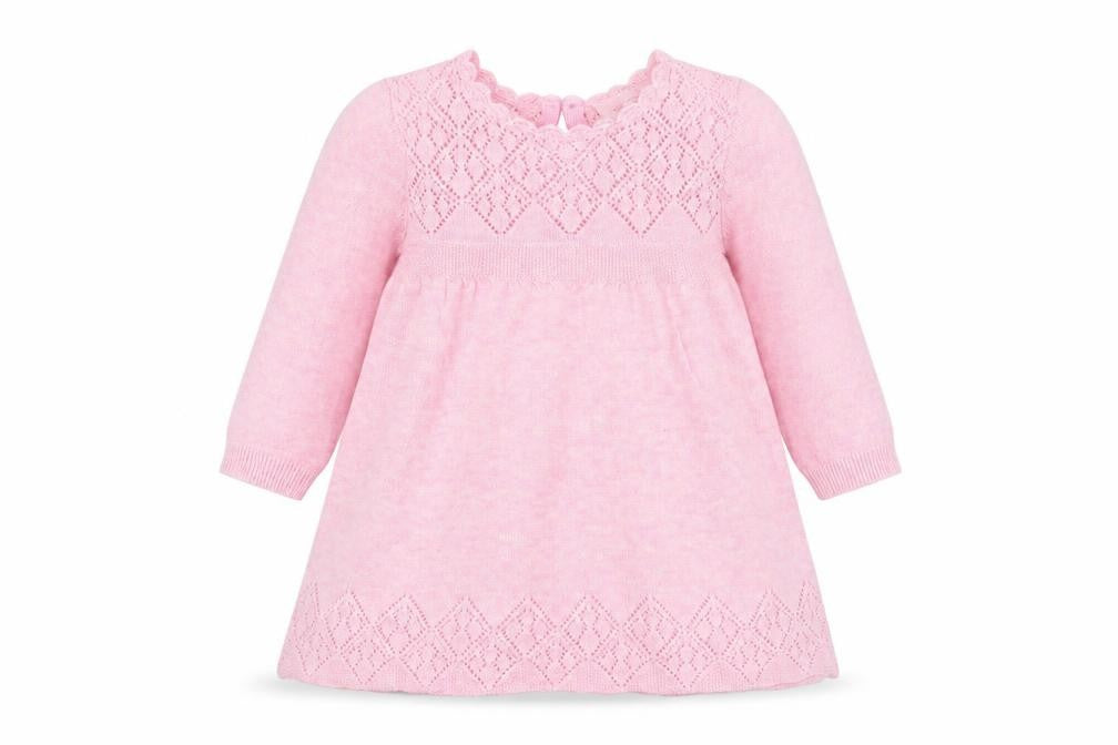 Front view of Next girls’ pink geometric fit & flare, size 3-6, months
