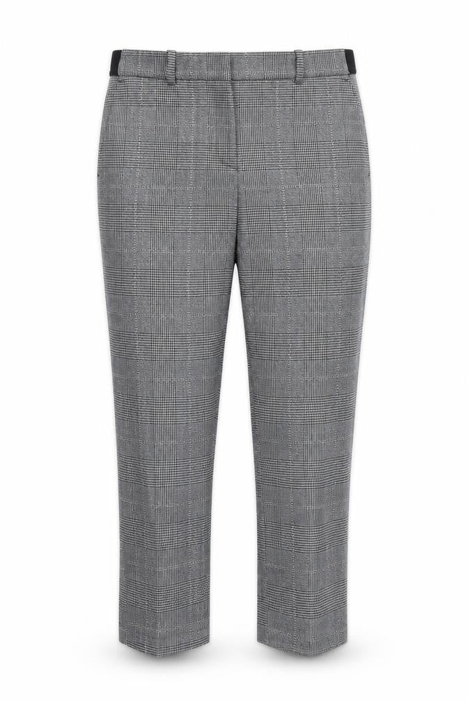 Front view of Preworn women’s grey check capri trousers, size UK 30, 26-inch leg