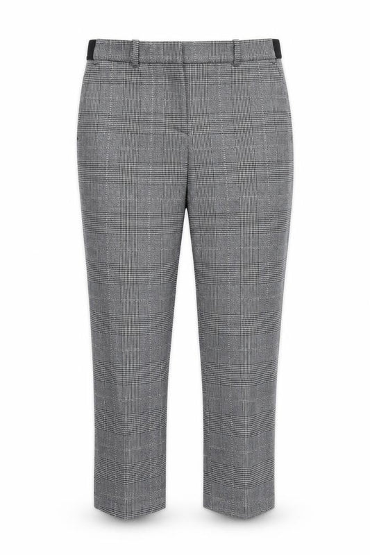 Front view of Preworn women’s grey check capri trousers, size UK 30, 26-inch leg