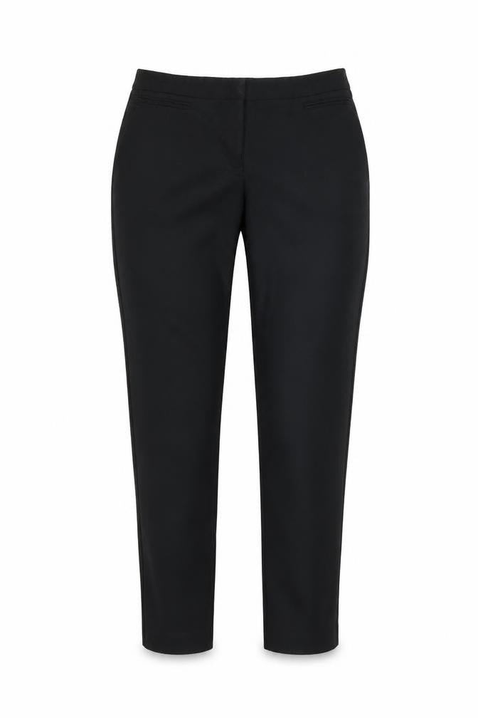 Front view of Preworn women’s black trousers, size UK 8, 25-inch leg