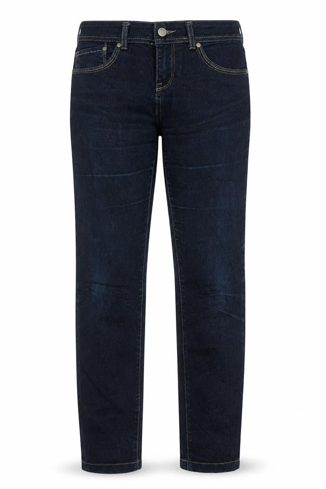 Front view of women’s blue straight jeans, size UK 31, 28-inch leg