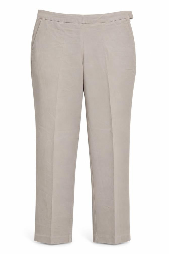 Front view of Preworn women’s beige trousers, size UK 36, 30-inch leg
