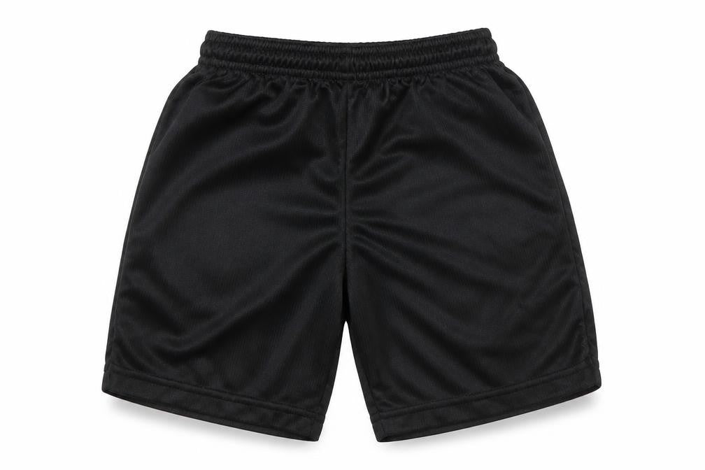 Front view of Precision boys’ black sweat shorts, size 5, years