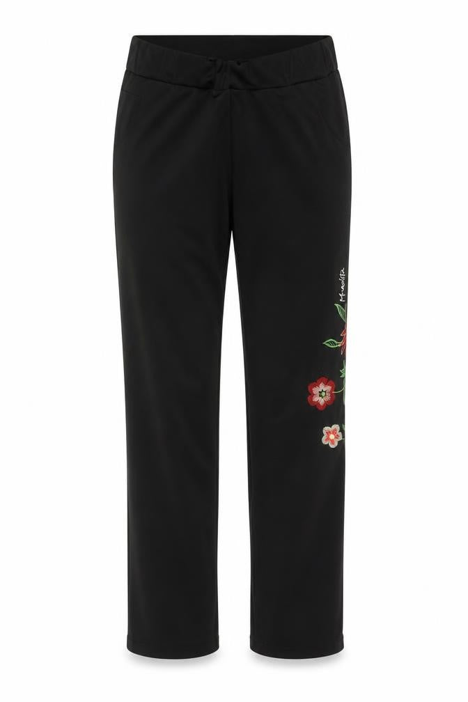 manolita Womens Black Floral  Trousers  Size XL L30 in - Floral embroidery