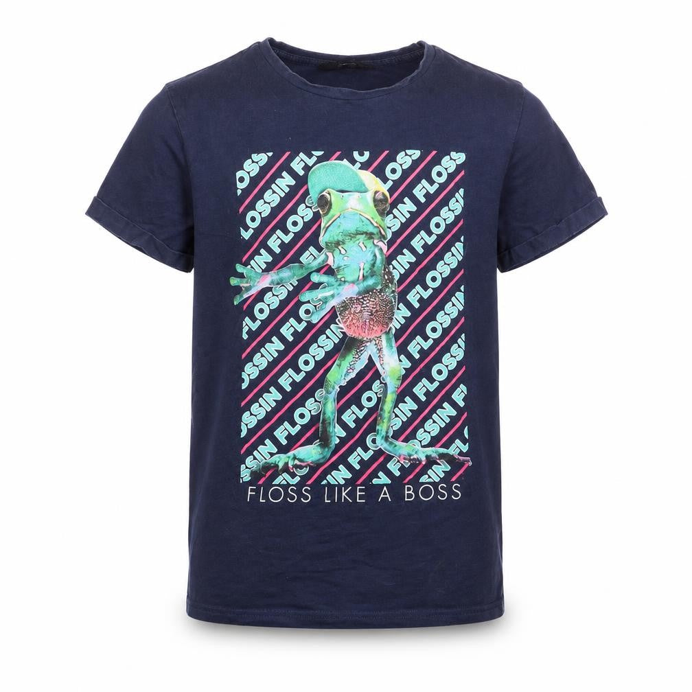 Front view of George boys’ blue basic t-shirt, size 9-10, years - frog