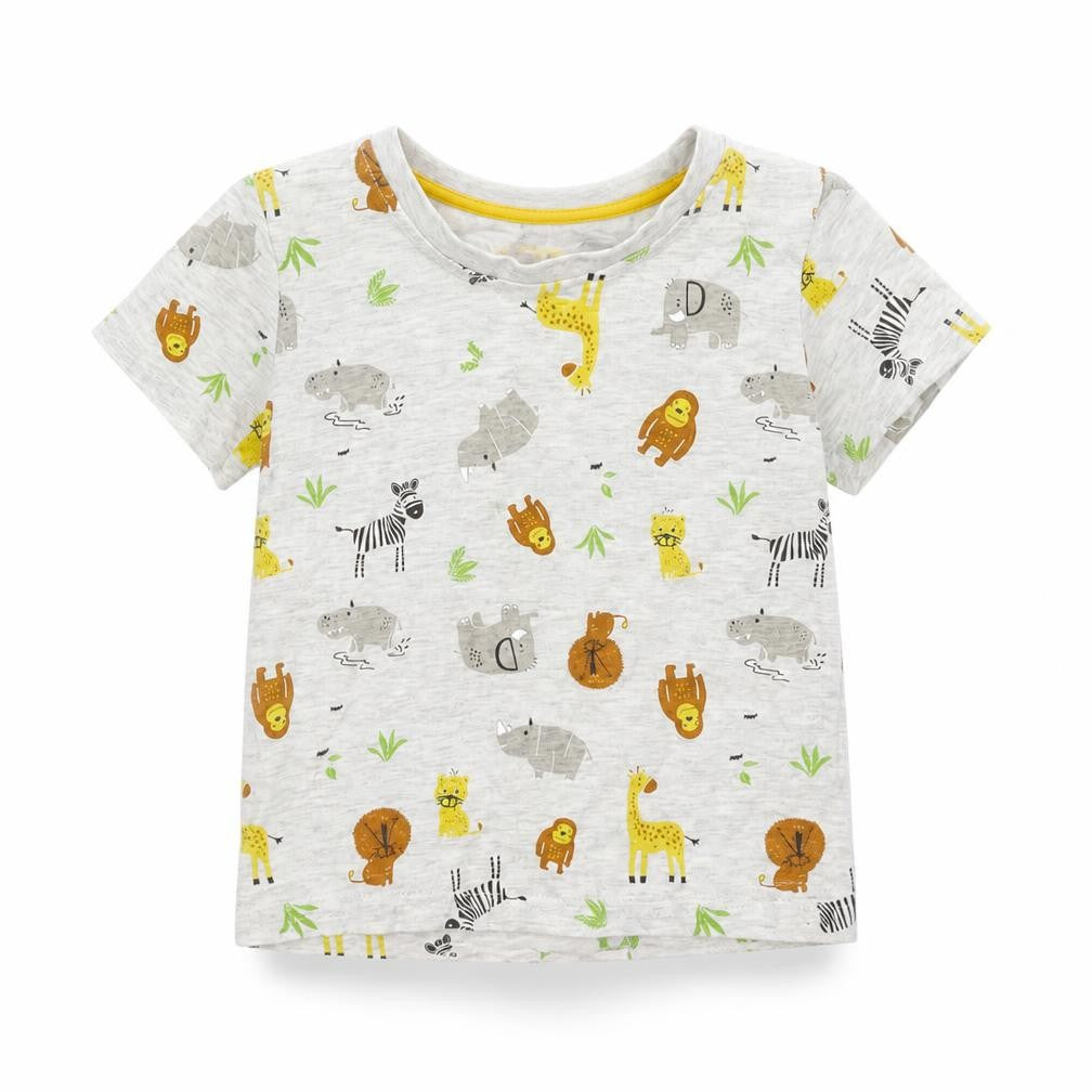 Front view of Primark Baby Grey Basic T-Shirt, size 12-18, Months - animals