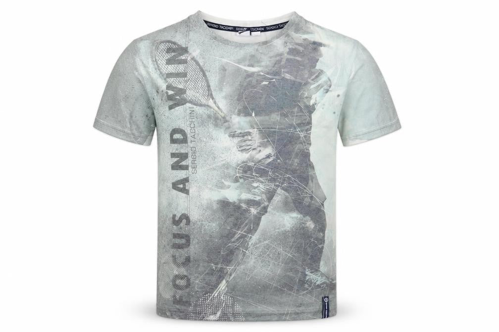 Front view of Sergio Tacchini boys’ green basic t-shirt, size 9-10, years