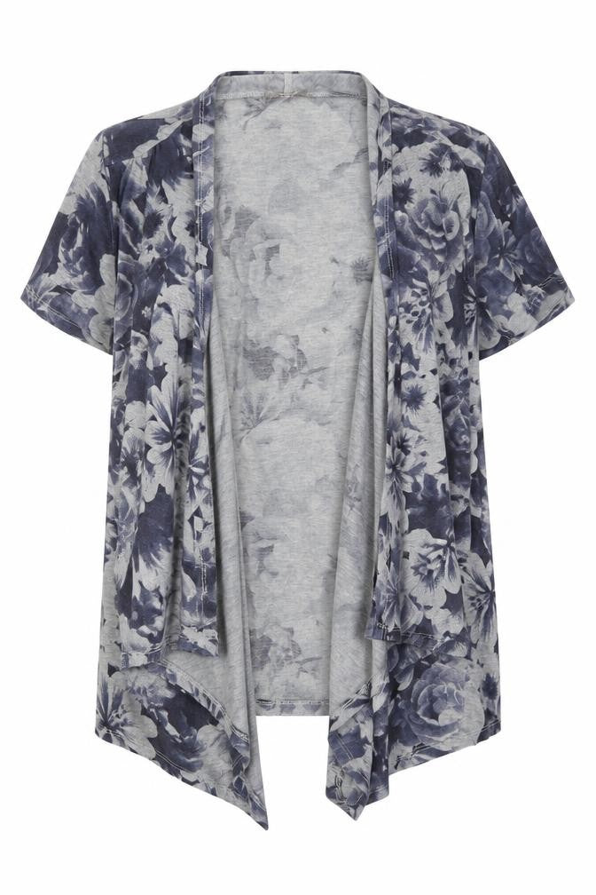 Front view of Soon women’s blue floral wrap jumper, size UK 16