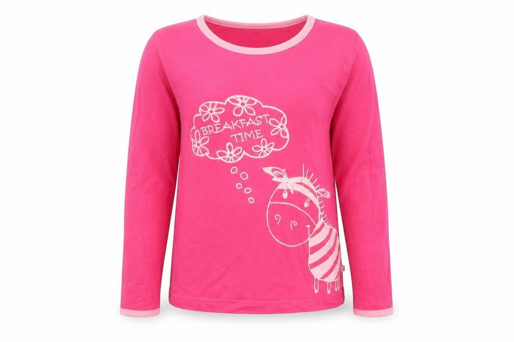 Front view of Calvi girls’ pink basic t-shirt, size 7, years - zebra