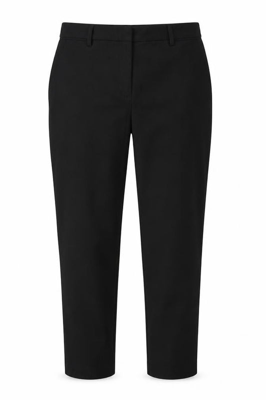 Front view of Next women’s black trousers, size UK 10, 27-inch leg