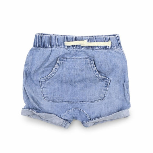 Front view of Tu boys’ blue cargo trousers, size 0-3, months