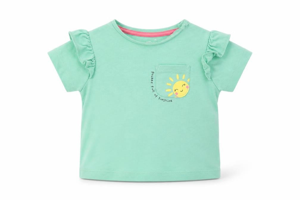 Front view of F&F girls’ green basic t-shirt, size 0-3, months