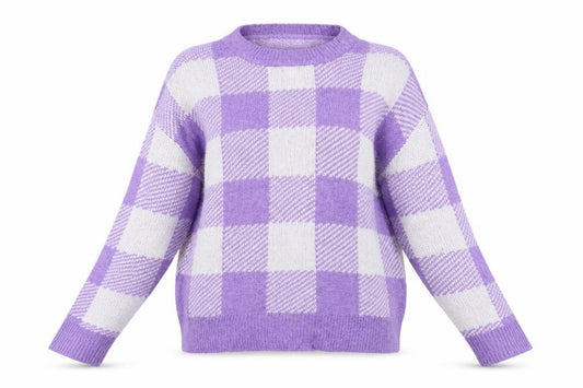 Front view of Primark women’s purple check jumper, size S