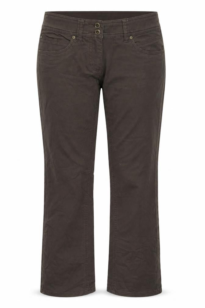 Front view of Tom Tailor women’s brown trousers, size UK 36, 32-inch leg