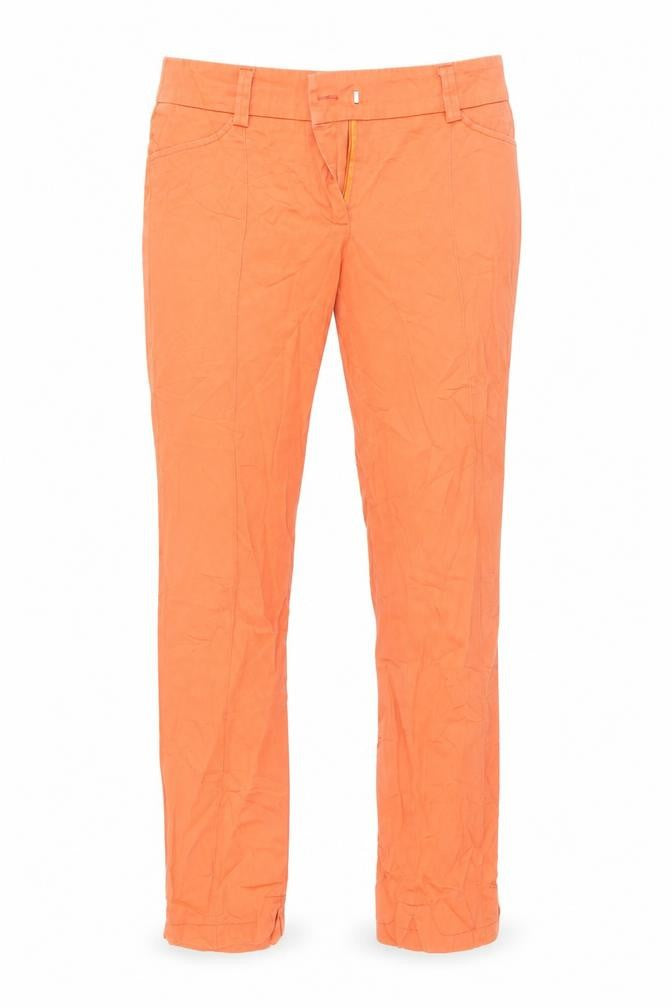 Front view of valerio studio women’s orange sweatpants, size UK 8, 26-inch leg