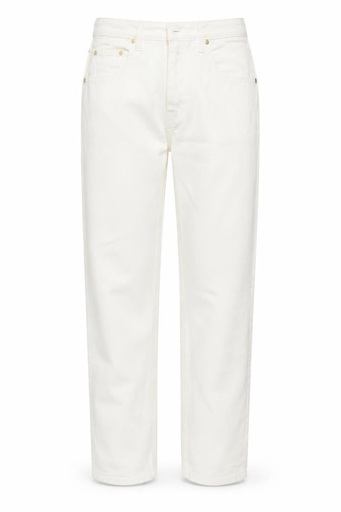 Front view of women’s white straight jeans, size UK 10, 28-inch leg