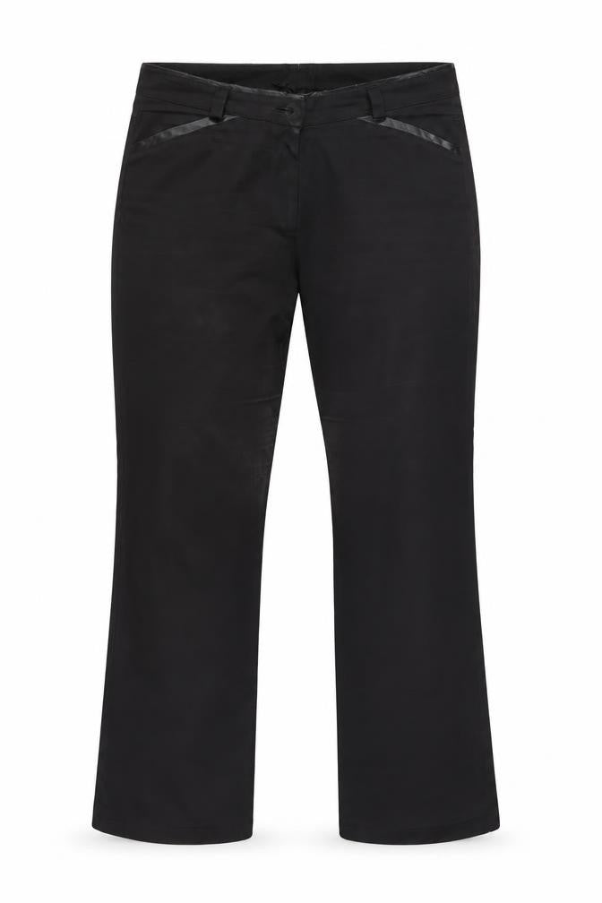 Front view of Preworn women’s black trousers, size UK 35, 27-inch leg
