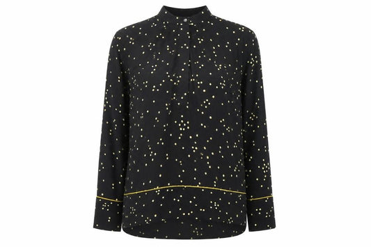 Front view of H&M women’s beige polka dot basic button-up, size UK 10