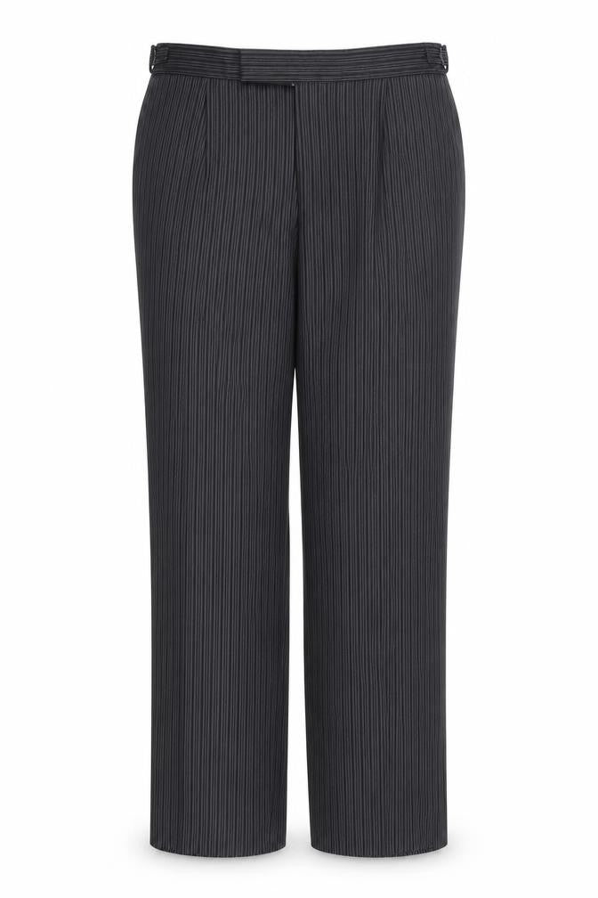 Front view of Maggee women’s grey striped trousers, size UK 38, in, 29-inch leg