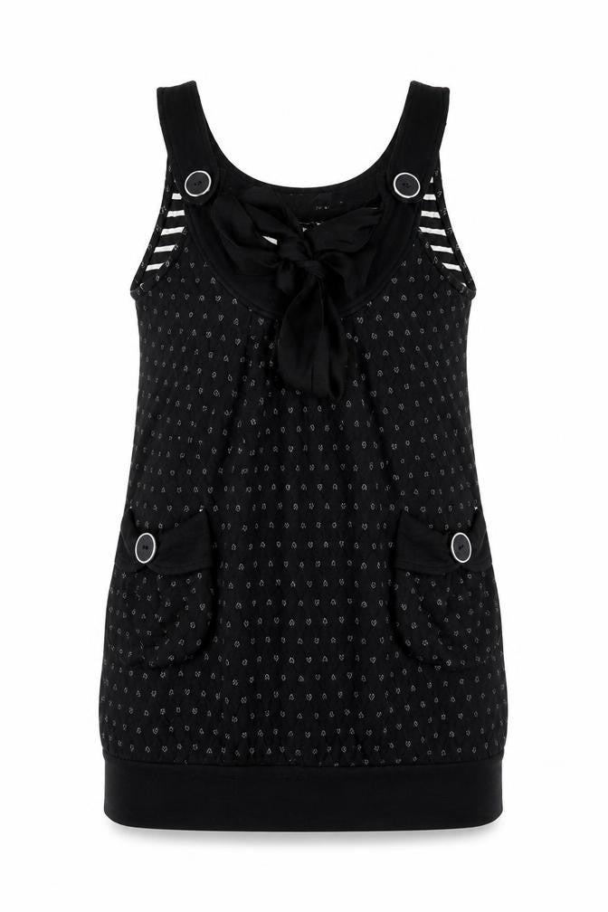 Front view of Yumi women’s black polka dot shift, size S