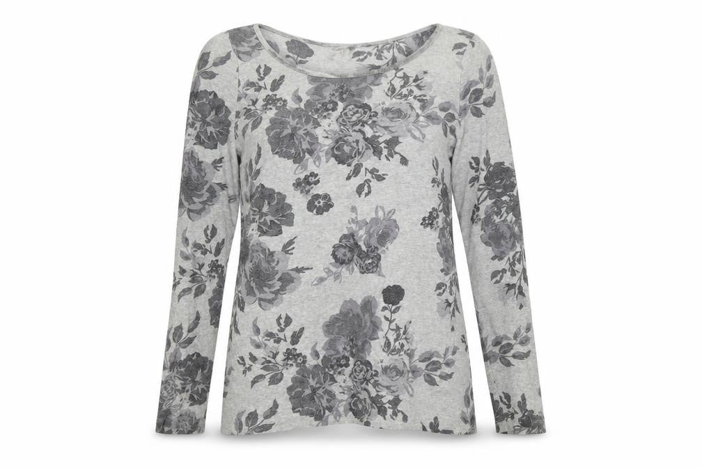 Front view of Next women’s grey floral jumper, size UK 6