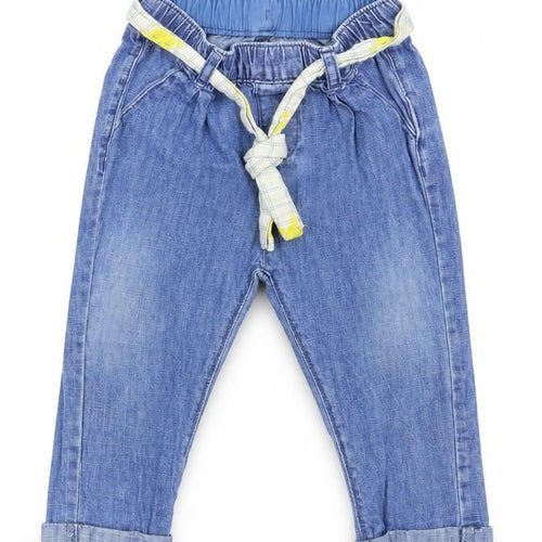 M&S Baby Blue  Denim Sweatpants Jeans Size 9-12 Months