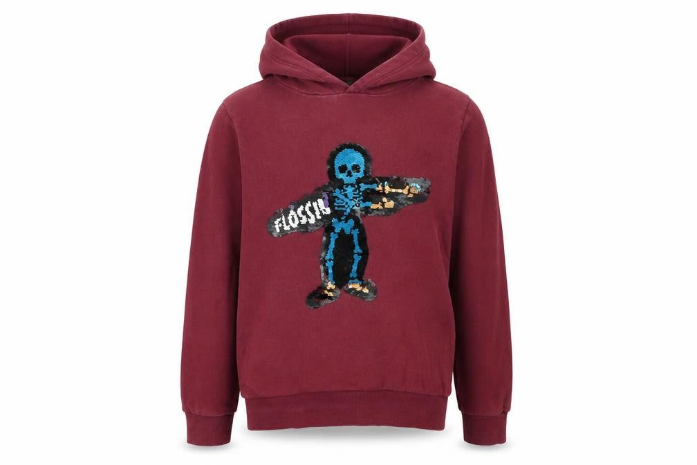 Front view of Next boys’ red pullover hoodie, size M, - flossin