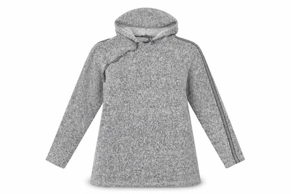 Front view of BDM Collection women’s grey pullover hoodie, size L
