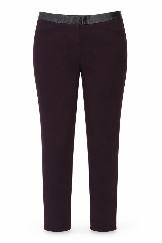 Front view of New Look women’s purple trousers, size UK 8, 28-inch leg