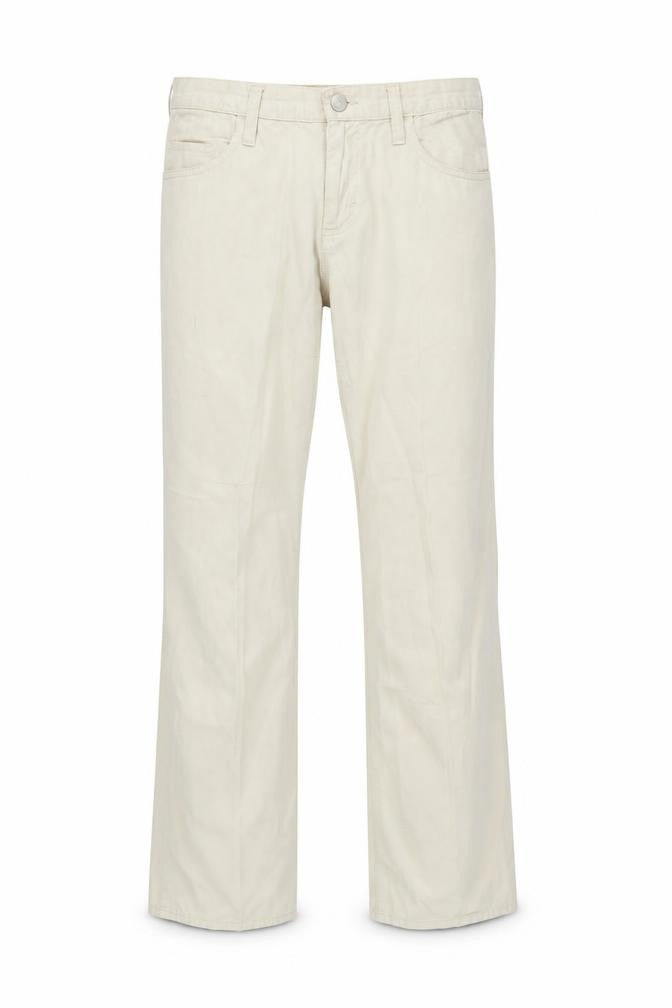 Front view of Preworn men’s beige straight jeans, 30-inch leg