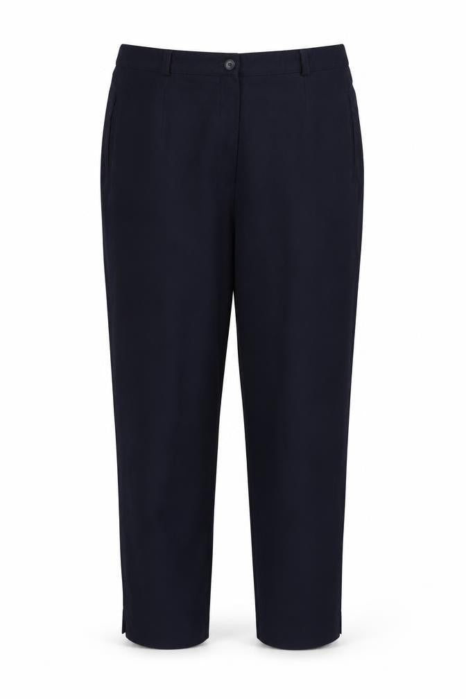 Front view of Essentials women’s blue trousers, size UK 14, 29-inch leg