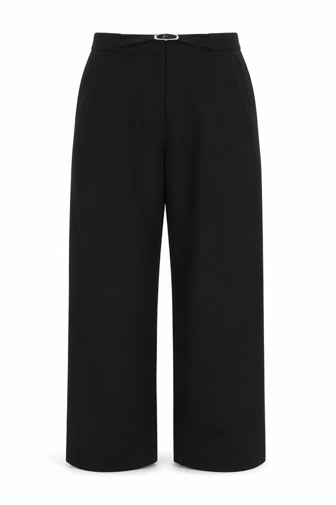 Front view of H&M women’s black trousers, size UK 12, 29-inch leg