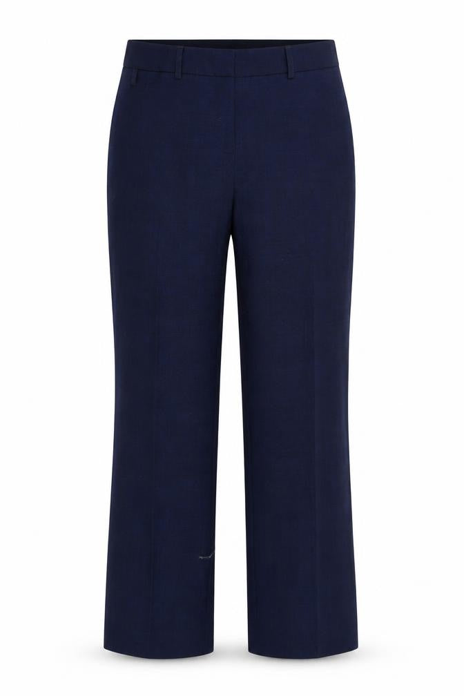 Front view of Preworn women’s blue trousers, size UK 10, 27-inch leg