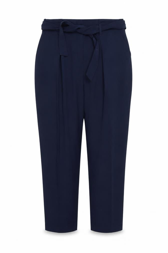 Front view of Marks & Spencer women’s blue trousers, size UK 14, 24-inch leg