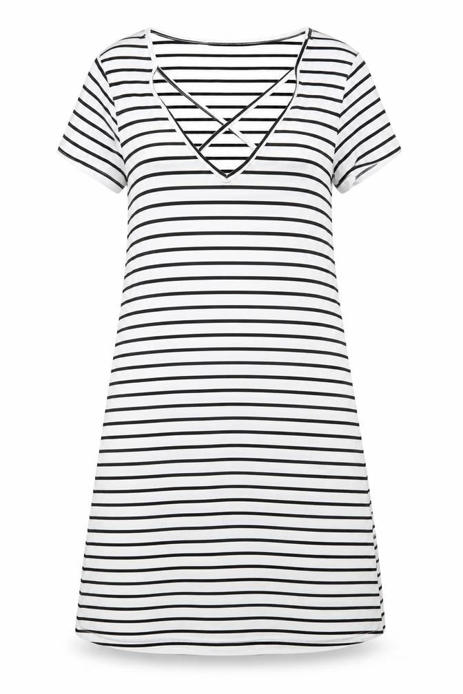 Front view of SHEIN women’s white striped a-line, size S