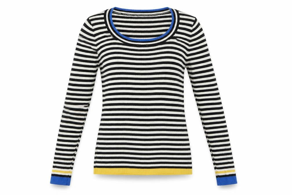Front view of Preworn women’s multicoloured striped jumper, size M