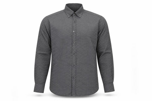 Front view of Next men’s grey check button-up, size M