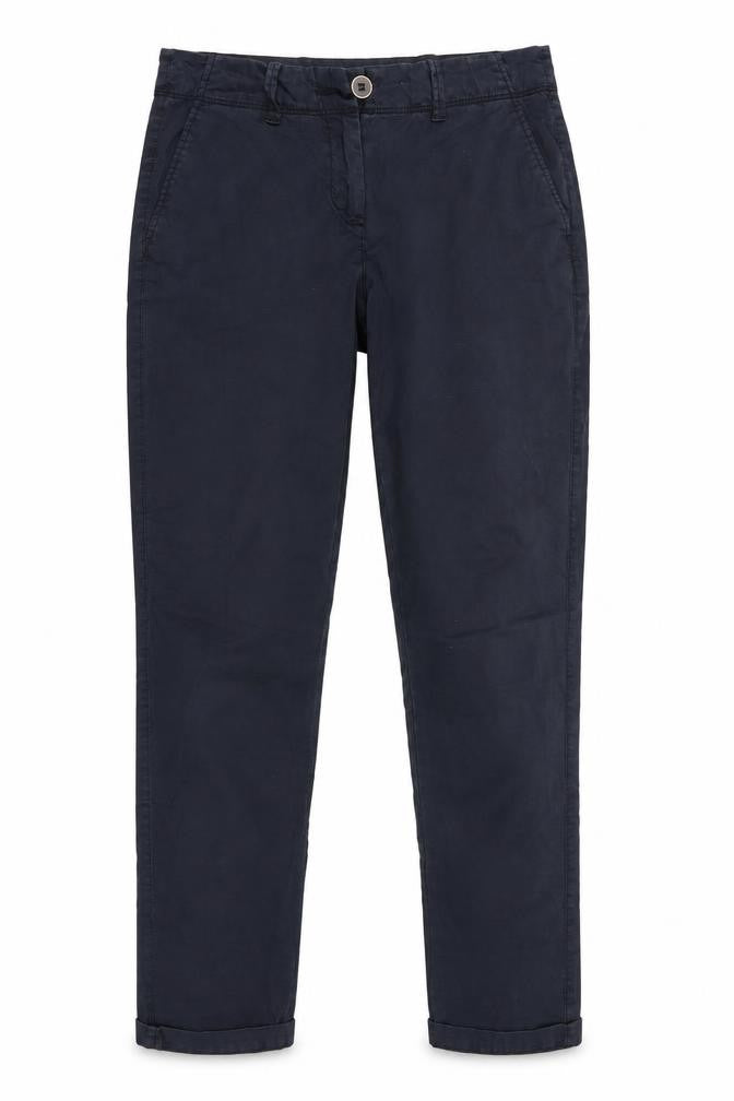Front view of Tntuum women’s blue chino trousers, size UK 6, 28-inch leg