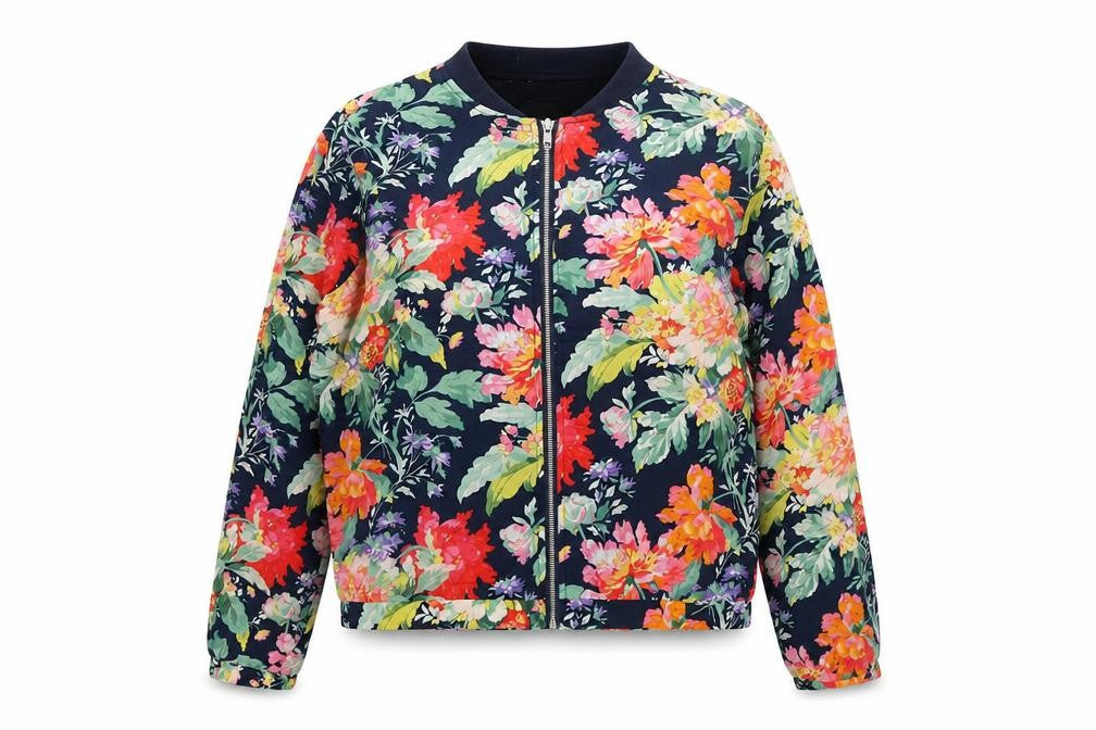 Front view of Visage women’s multicoloured floral windbreaker jacket, size UK 10