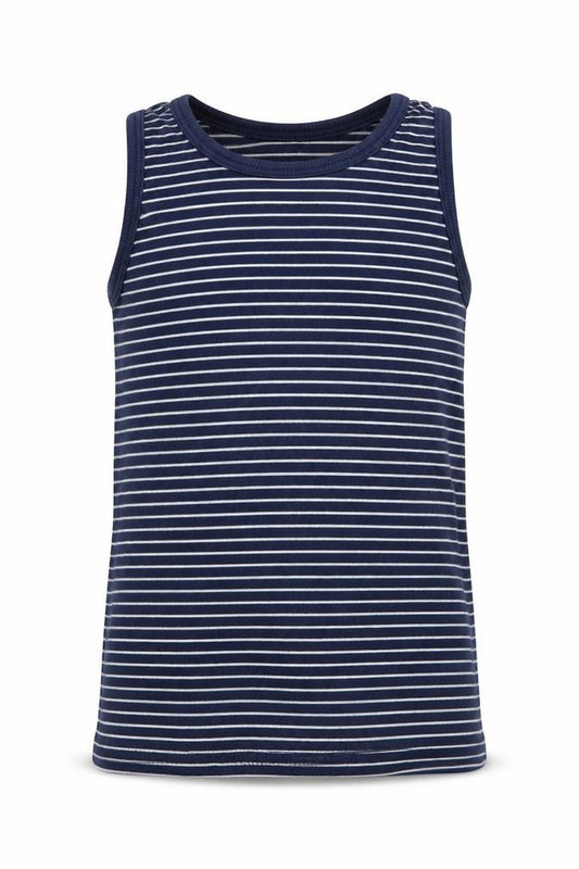 Front view of George boys’ blue striped basic tank, size 2-3, years