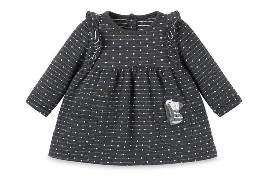 Front view of George girls’ grey polka dot a-line, size 3-6, months