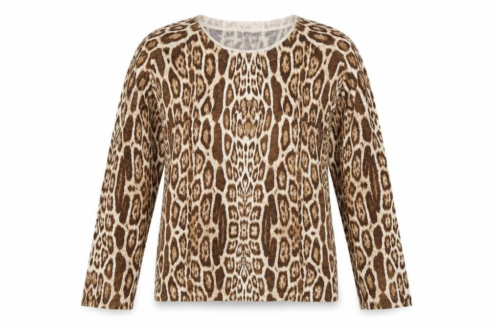 Front view of Klass women’s brown animal print jumper, size M