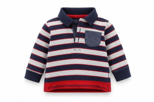 Front view of George Baby Grey Striped Basic Polo, size 3-6, Months