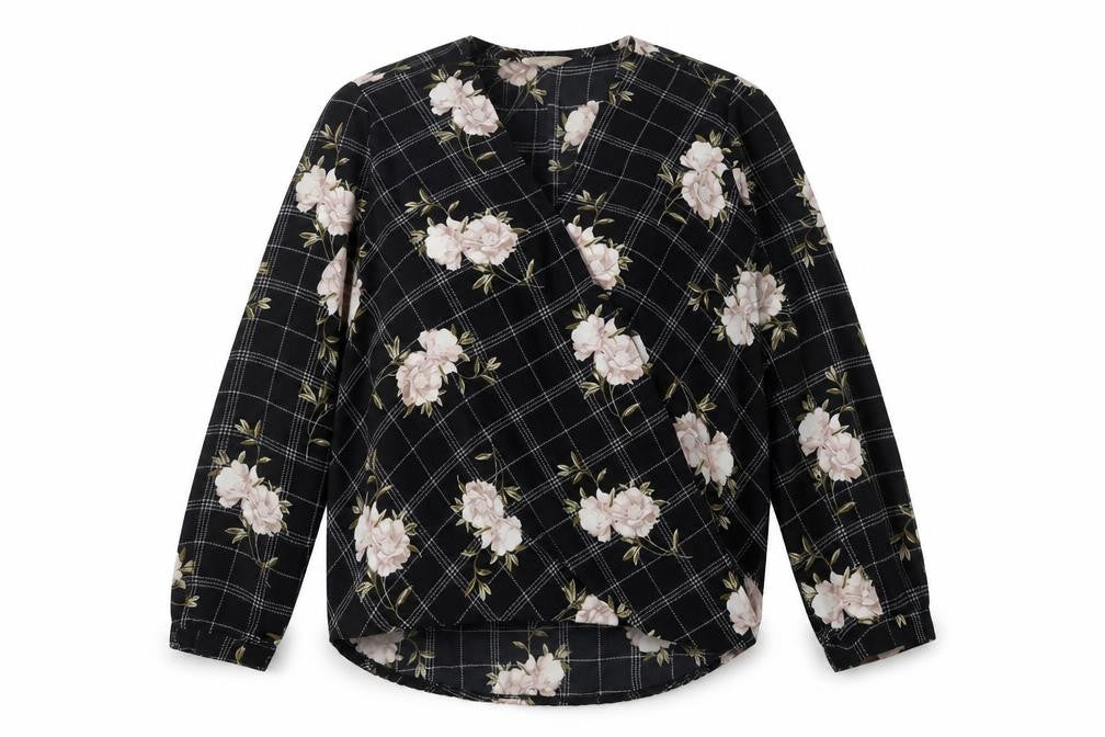 Anthology Womens Black Floral  Basic Blouse Size 12