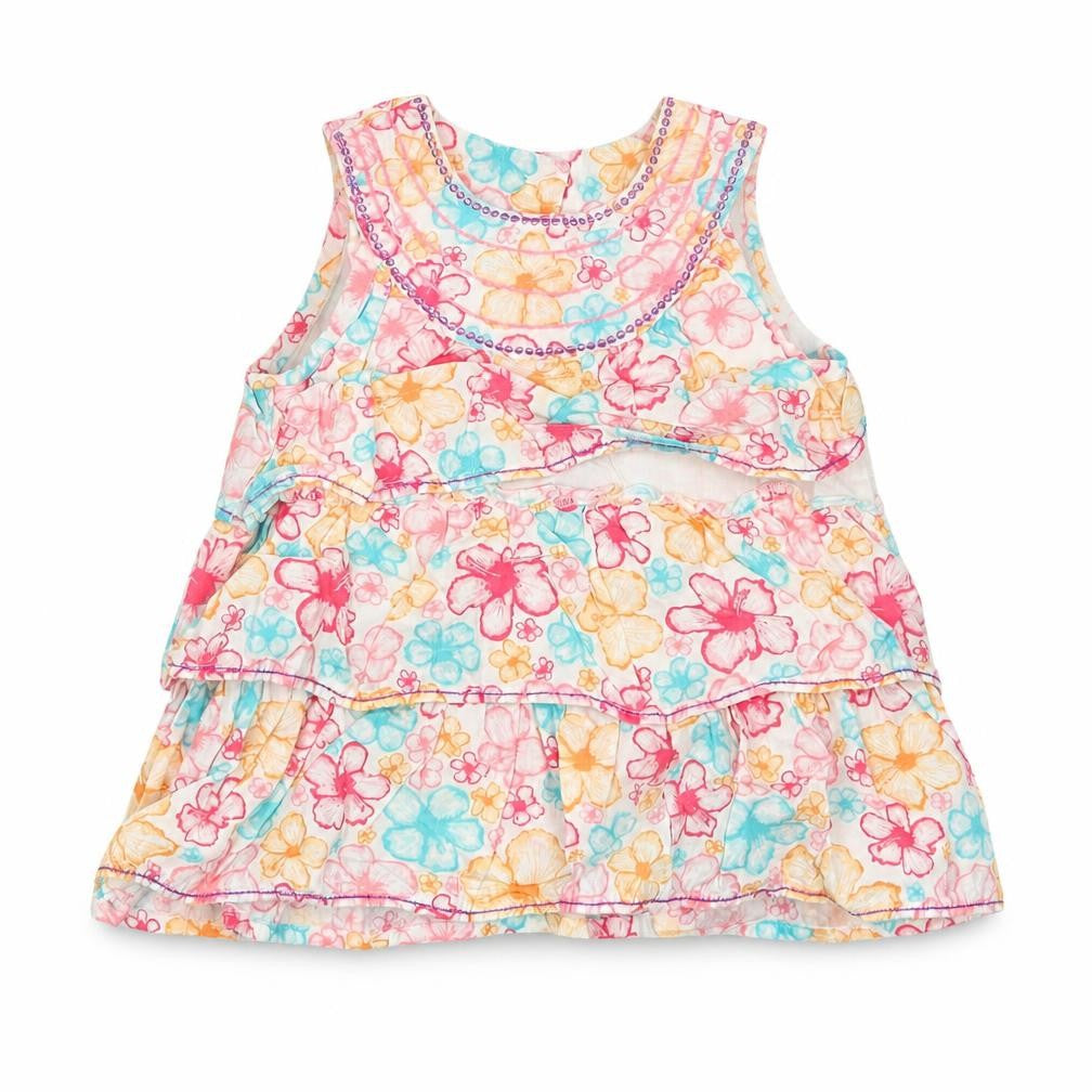 Front view of Mothercare girls’ multicoloured floral basic t-shirt, size 3-6, months