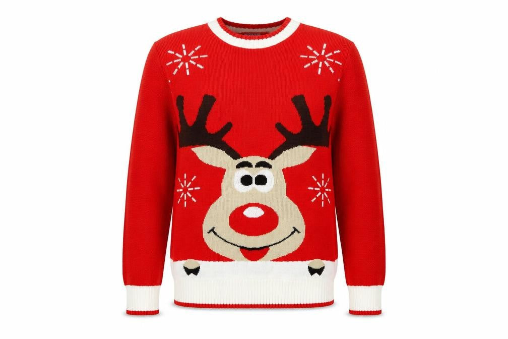 Front view of GAZELLE women’s red pullover sweatshirt, size M, - christmas