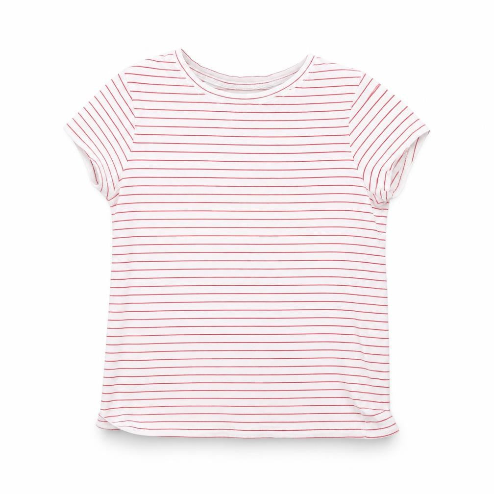 Front view of Next girls’ red striped basic t-shirt, size 8, years